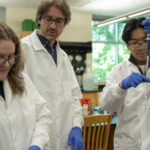 From left to right: Allie Vaught, University of Portland student, class of 2024 Dr. Ryan Kenton, University of Portland Dominic Nguyen, University of Portland student class of 2026. Photo: Tanya Partem